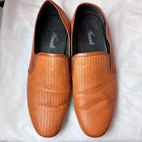 Amali Harmon Driving Loafer Men 12 Genuine Woven Leather Lined Chestnut Moccasin - Picture 10 of 13